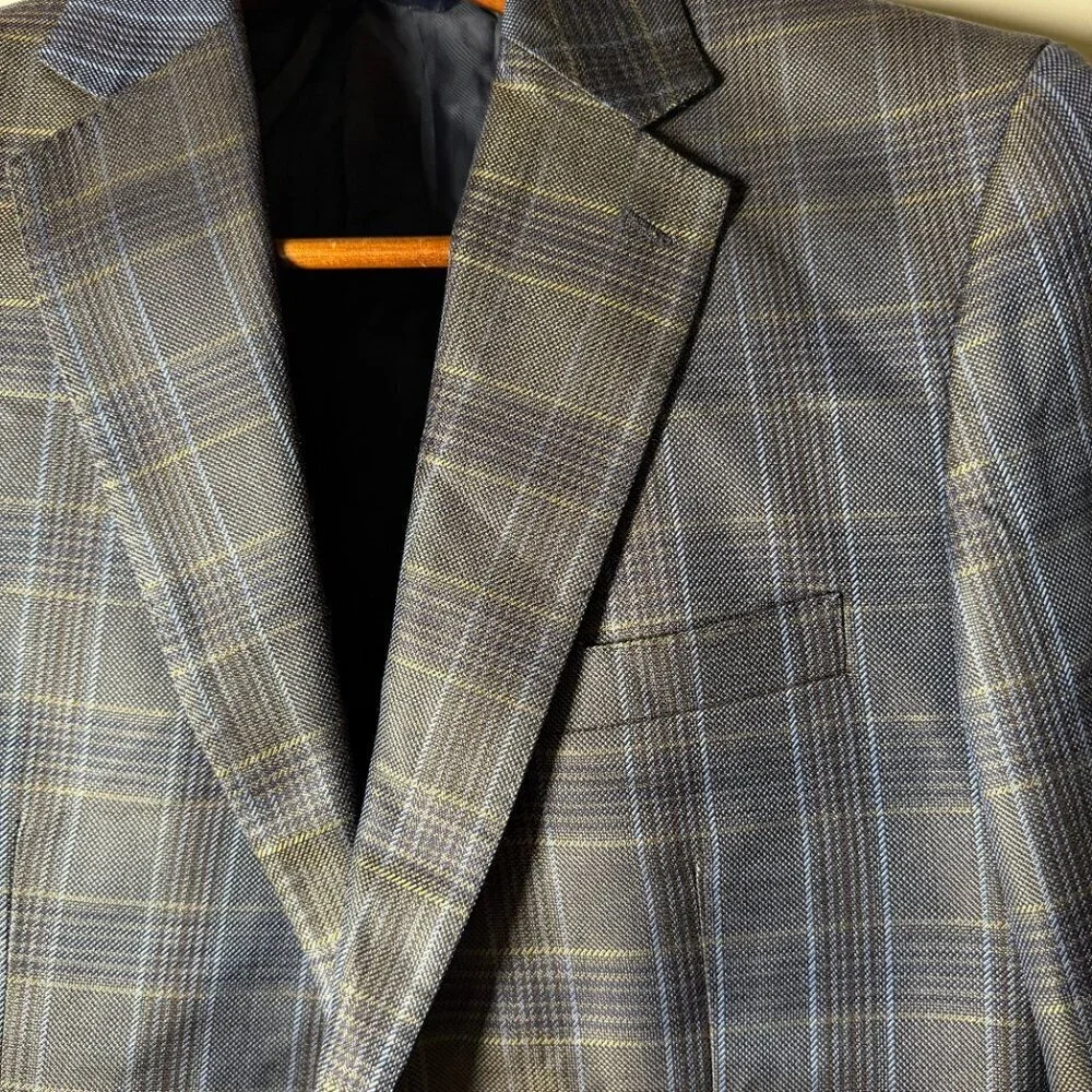 MaxDavoli Baroni Silk & Wool Tessilstona Blazer/Sports Jacket Blue Plaid Sz 40R
